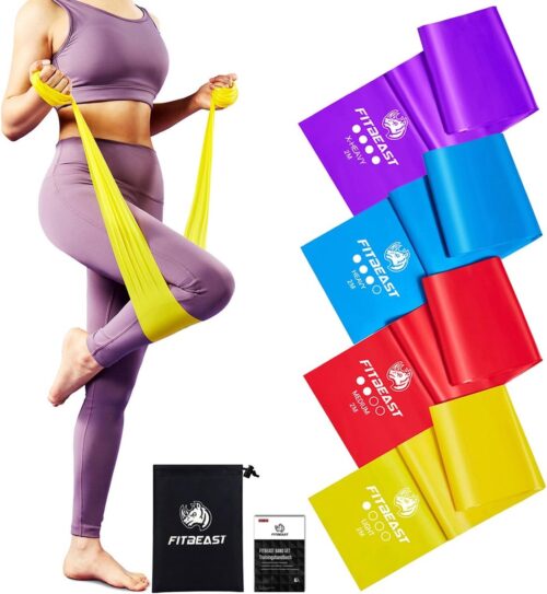 Fitnessbandenset, 3-delige gymnastiekbandenset, 4-delige gymnastiekbandenset, stretchband met draagtas en oefenhandleiding, Pilates-band voor fitnessband, Pilates, yoga, krachttraining