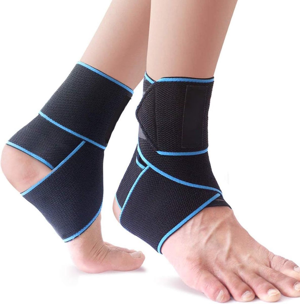 Flexibele Enkelbandage Set Van 2 - Ultrathin Foot Support Voor Sport En Activiteiten - Verstelbaar Voor Links & Rechts - Ademend en Zweetabsorberend - Blauw - Geschikt Voor Wandelen, Voetbal, Tennis