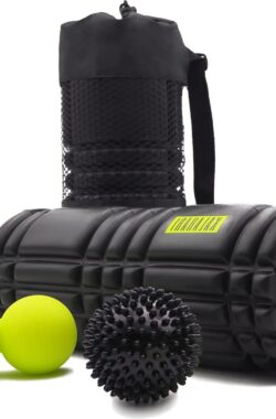 Foam Roller SET 3 in 1 met E-boek – Nederlands – Massagerol Dubbele bal Noppenbal – Handige tas – Triggerpointtherapie – Myofasciale Massage.