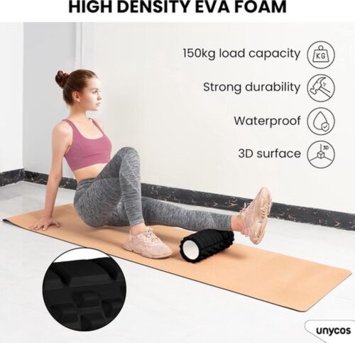 Foamroller voor Fitness - Superieure Spier- en Zelfmassage Tool - Ultralichte Resistent Schuimroller Therapie om Herstel en Flexibiliteit te Verbeteren (Zwart)