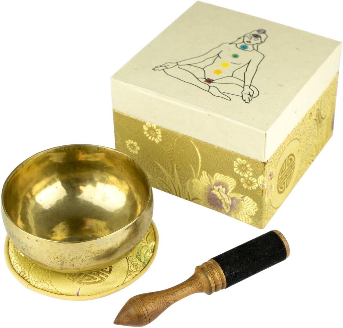 Gesmede klankschaal Lokta-papier Nepal crèmekleurige pad houten stok -5034-L- Zangschaaltje yoga meditatie ontspanning singing bowl set