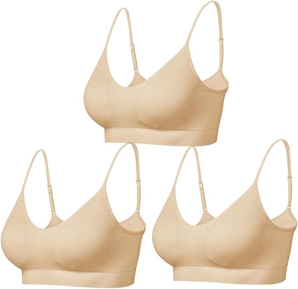 Gewatteerde Bralette voor Vrouwen Bandjes Slaap Bras Naadloze Yoga Sport Bras 3 Pack - Beige kleur - Maat XL