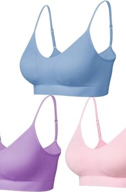 Gewatteerde Bralette voor Vrouwen Bandjes Slaap Bras Naadloze Yoga Sport Bras 3 Pack – Kleuren Roze,Paars,Blauw – Maat L