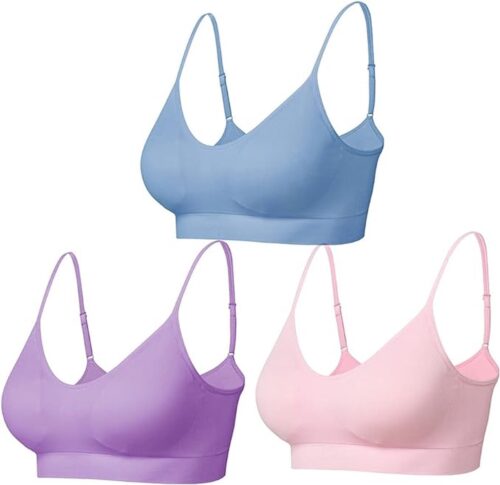 Gewatteerde Bralette voor Vrouwen Bandjes Slaap Bras Naadloze Yoga Sport Bras 3 Pack - Kleuren Roze,Paars,Blauw - Maat L