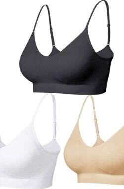 Gewatteerde Bralette voor Vrouwen Bandjes Slaap Bras Naadloze Yoga Sport Bras 3 Pack – kleur zwart+beige+wit – Maat XS