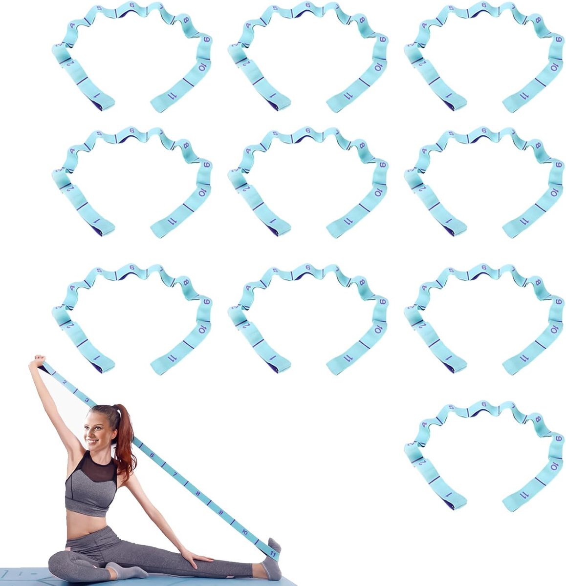 Goodivery ® Yoga Stretching Band met 11 Lussen voor Flexibiliteit en Oefeningen