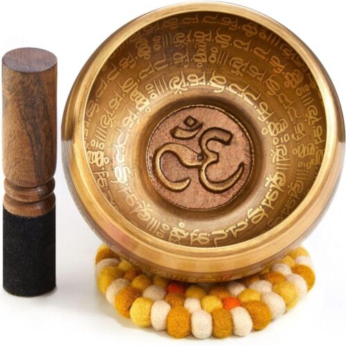 Grote Tibetaanse Klankschaal Set 850g - 16cm. met Klepel en Klankschaalkussen in Lokta Papieren Geschenkdoos - Singing Bowl uit Tibet