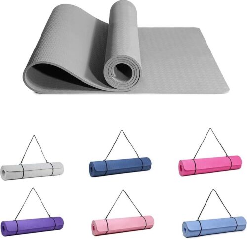 Gymnastiekmat met draagriem - Good Nite yogamat fitnessmat antislip trainingsmat pilates mat vloerturnmat - grijs - 183 x 61 x 06 cm