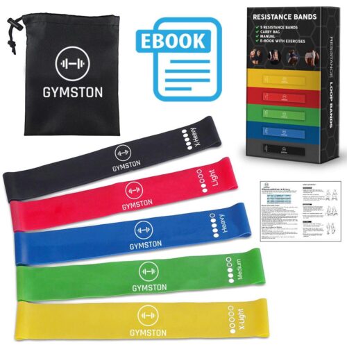 Gymston - 5 Weerstandsbanden Set, Fitness Elastieken Fitnessbanden Gymnastiekband Loop Resistance Banden Trainingsbanden Fitnessband - Weerstandband exercise bands,Fitnessmaterialen + Garantie + Handleiding + GRATIS Draagtas + GRATIS E-Book(pdf)