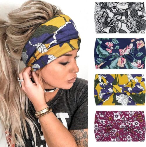 Haarband Dames Boho Headband Elastic Hoofdband Dames Brede Haarbanden voor Dames Hair Band Yoga Hair Accessories for Women 4 Stuks