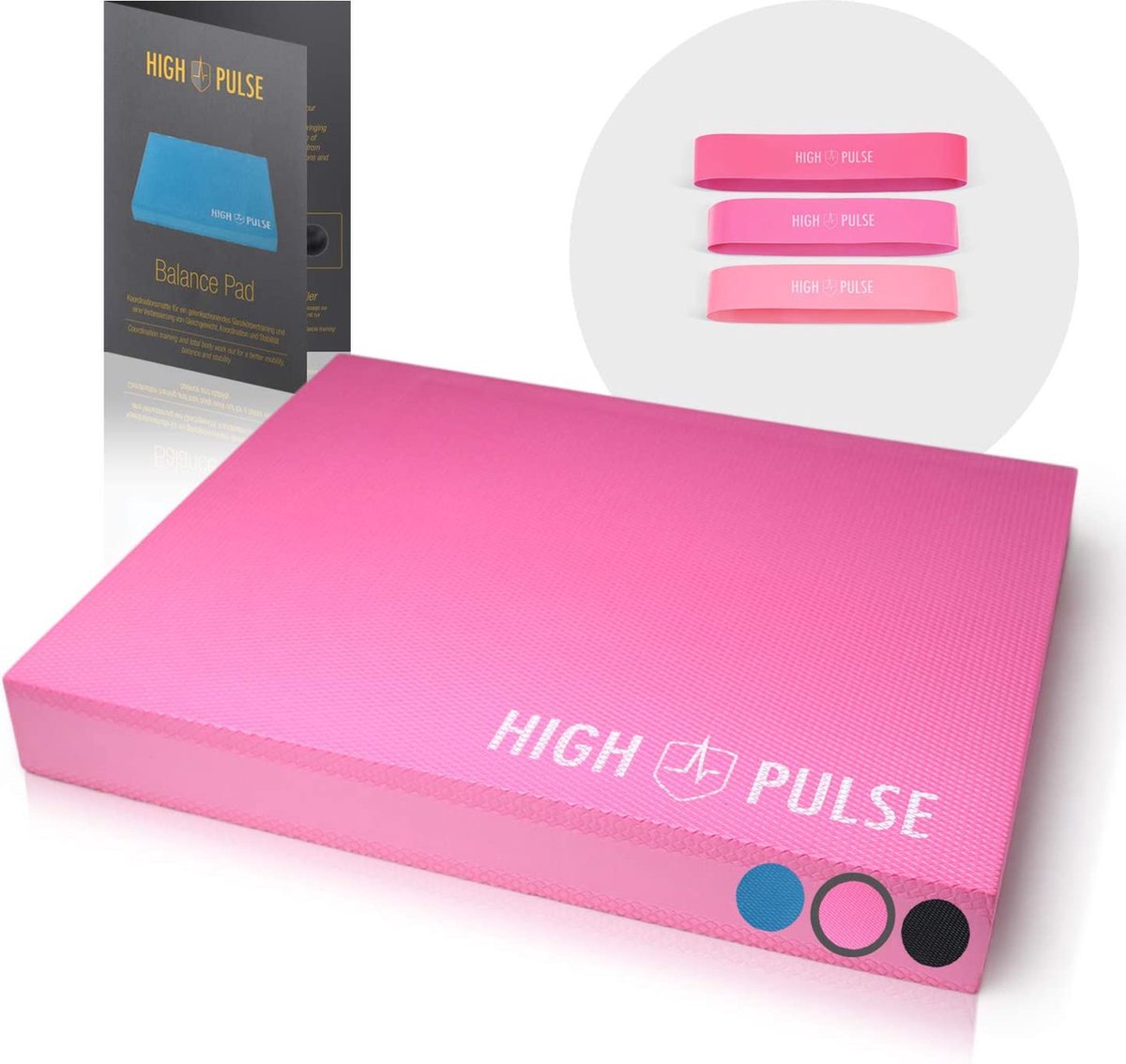 High Pulse® XXL Balance Pad incl. 3X Fitness Bands + Poster - Balance Pad voor betere balans, coördinatie en stabiliteit (Roze)