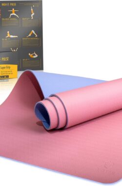 High Pulse® Yoga Mat ‘Super Grip’ – Extra anti-slip en zweetbestendige gymnastiekmat + praktische draagband voor yoga, Pilates en fitness – voor beginners en ervaren yogi’s (Roze & Blauw)