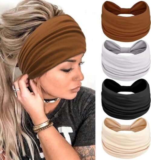 Hoofdband voor dames, brede elastische zachte boho-haarbanden, luipaardprint, haaraccessoires, yoga, sport, haarband, meerkleurig, voor dames (6 stuks)