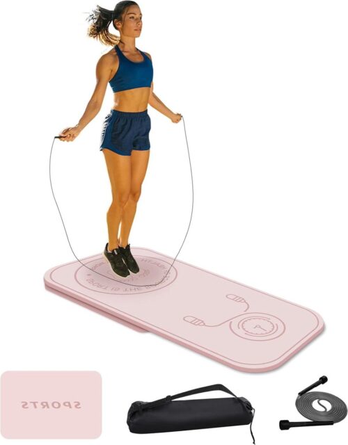 Jump Rope Mat Set - Two Pieces for Knees Protection - Impact Absorption - Fitness Exercise Mat Non-Slip - Home Gym - 140cm 62cm 8mm + 61cm 41cm 8mm