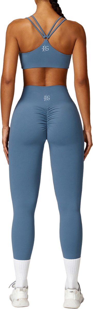 June Spring - Sport Legging - Maat L/Large - Kleur: Grijsblauw - Hoogwaardige kwaliteit - Vocht afvoerend - Flexibel - Comfortabel - Bil Lift - Anti-cellulite