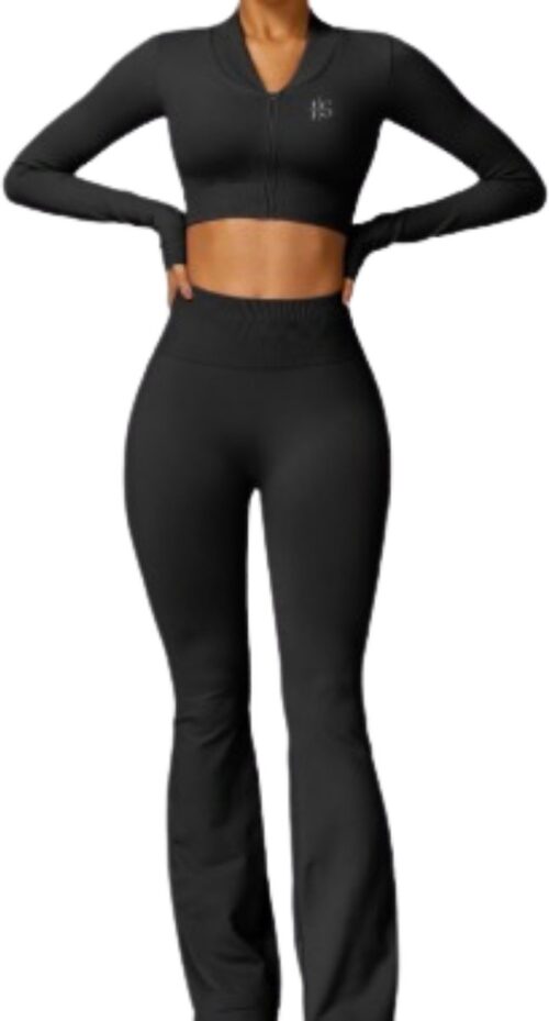 June Spring - Sport Legging - Maat L/Large - Kleur Zwart - Flaired - Hoogwaardige kwaliteit - Vocht afvoerend - Flexibel - Comfortabel - Bil Lift - Anti-cellulite