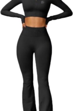 June Spring – Sport Legging – Maat M/Medium – Kleur Zwart – Flaired – Hoogwaardige kwaliteit – Vocht afvoerend – Flexibel – Comfortabel – Bil Lift – Anti-cellulite