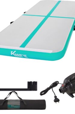 KM-Fit Airtrack – Turnmat – 3 m – Gymnastiekmat Opvouwbaar – Incl. elektrische pomp & patch kit – Mintgroen