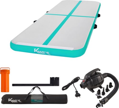 KM-Fit Airtrack - Turnmat - 3 m - Gymnastiekmat Opvouwbaar - Incl. elektrische pomp & patch kit - Mintgroen