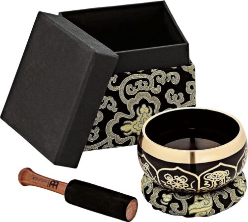 Klankschaal Ornamental Series 400 g voor meditatie geluidsgenezing - stekels kussens geschenkdoos zwart (SB-OR-400-BK) singing bowl set