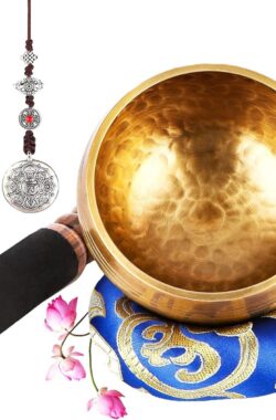 Klankschaalset Singing Bowl uit Tibet – Handgemaakt in Nepal – Voor yoga meditatie ontspanning met stok, klankschaalkussen en koperen ornamenten.