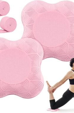 Kniekussen Yoga Padx, 2 stuks, milieuvriendelijke yoga-kniepads, gratis 2 yoga-stretchriemen, kniekussen, yogapad, 23,5 x 17,5 x 2,2 cm, voor minimalisering en ondersteuning van knieën, polsen en ellebogen (roze)