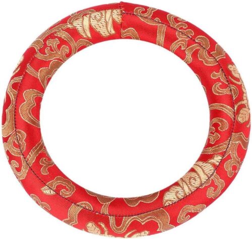 Kussen voor Klankschalen - Diameter 16 cm - Ronde Ring Muziek en Meditatie Kussen - Zijdebrokaat (rood)