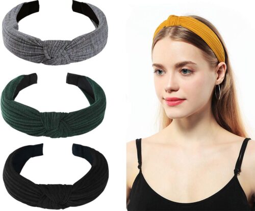 LIXIN 3 Stuks Dames Haarbanden - Haarband met knoop - Kleur 4 - Haarband volwassenen - Vrouwen - Dames - Tieners - Meiden - Dans - Yoga - Hardlopen - Sport - Haaraccessoires