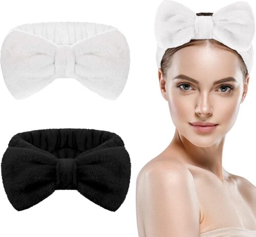 LIXIN Set 2 Stuks Make-up Haarbanden - Wit, Zwart - Cosmetische hoofdband - Haarband volwassenen - Bandeau - Vrouwen - Dames - Tieners - Meiden - Dans - Yoga - Hardlopen - Sport - Haaraccessoires