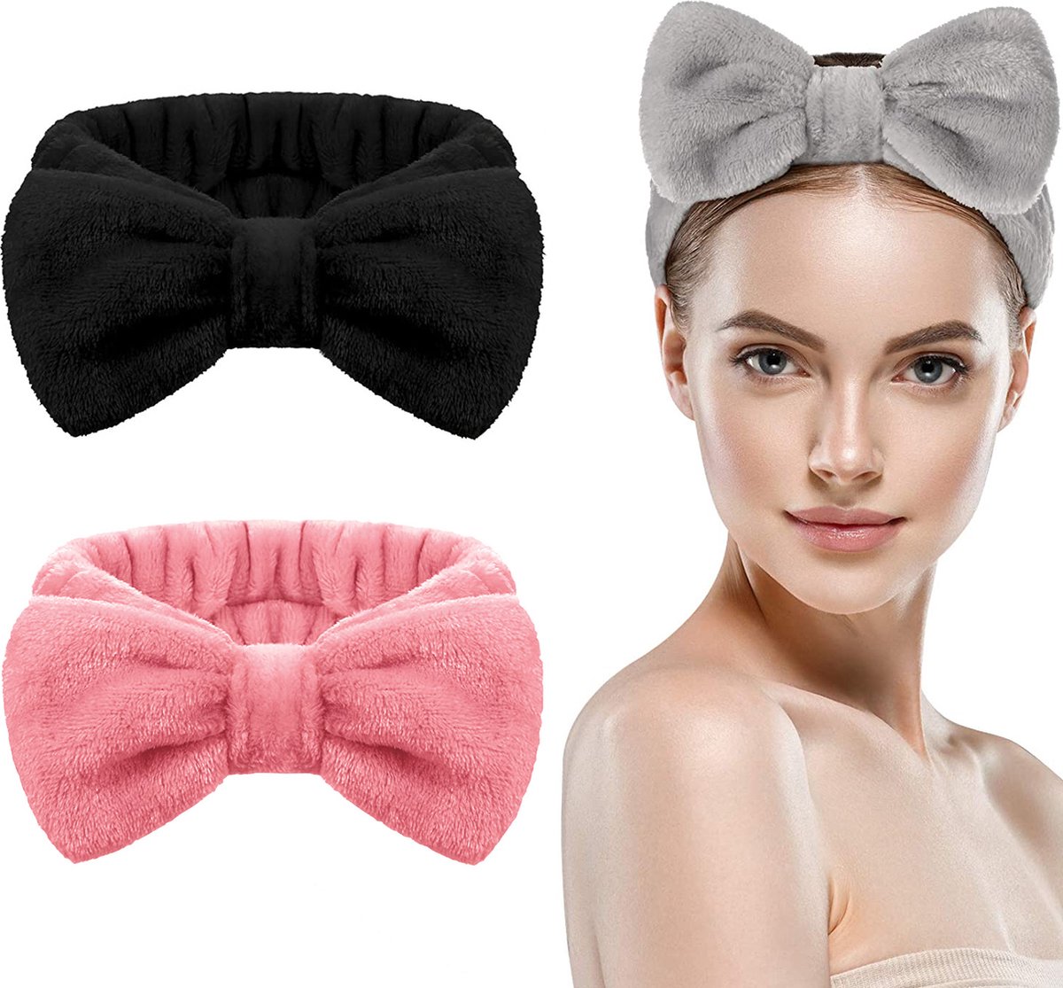 LIXIN Set 2 Stuks Make-up Haarbanden - Zwart, Roze - Cosmetische hoofdband - Haarband volwassenen - Bandeau - Vrouwen - Dames - Tieners - Meiden - Dans - Yoga - Hardlopen - Sport - Haaraccessoires