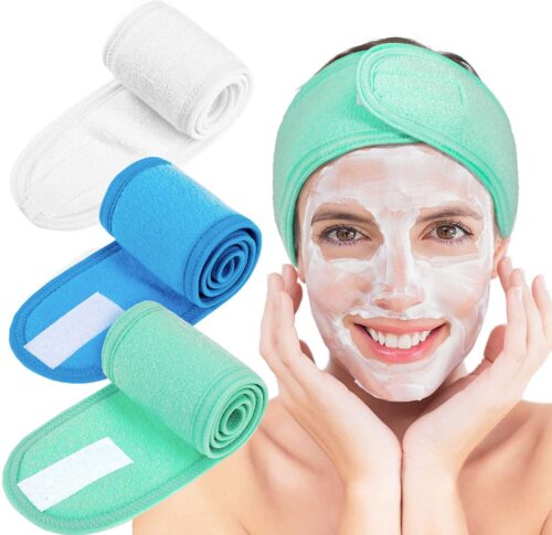 LIXIN Set 3 Stuks Spa Haarband - Wit, Blauw, Groen - Make-up Haarbanden - Cosmetische hoofdband - Haarband volwassenen - Bandeau - Vrouwen - Dames - Tieners - Meiden - Yoga - Schoonheidsspecialiste producten - Haaraccessoires - Make-up Accessoires