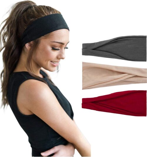 LIXIN Set 3 Stuks Vouwen Haarbanden - Dames haarbanden - Kleur 1 - Hoofdband dames - Volwassenen - Elastisch antislip - Yoga - Hardlopen - Haaraccessoires