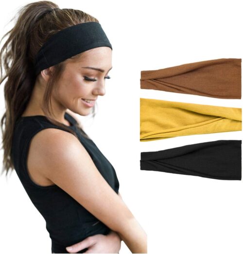 LIXIN Set 3 Stuks Vouwen Haarbanden - Dames haarbanden - Kleur 2 - Hoofdband dames - Volwassenen - Elastisch antislip - Yoga - Hardlopen - Haaraccessoires