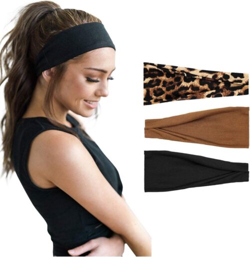 LIXIN Set 3 Stuks Vouwen Haarbanden - Dames haarbanden - Kleur 4 - Hoofdband dames - Volwassenen - Elastisch antislip - Yoga - Hardlopen - Haaraccessoires