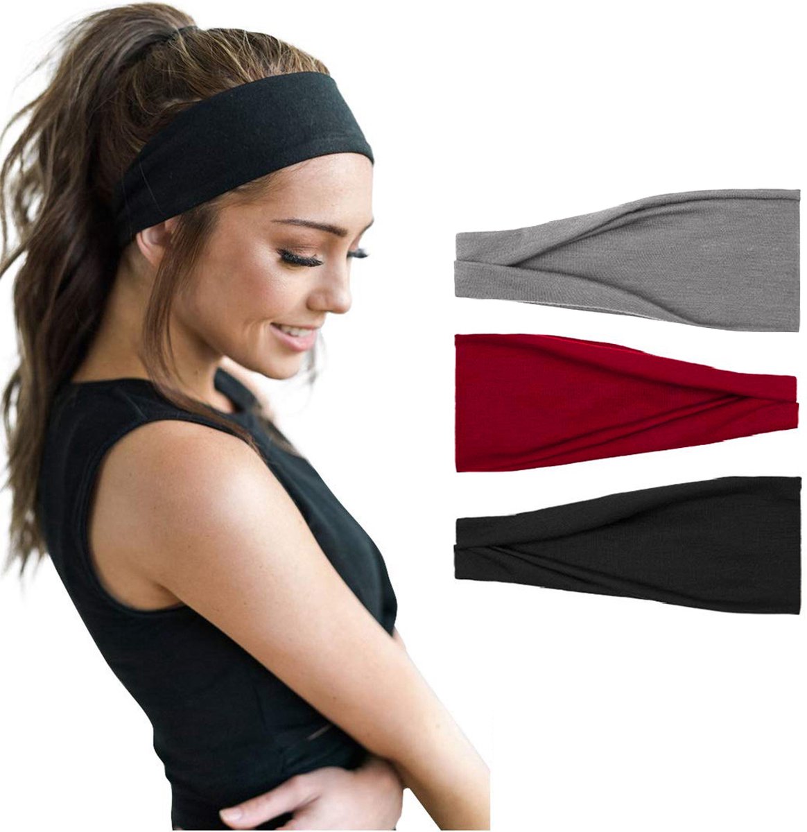 LIXIN Set 3 Stuks Vouwen Haarbanden - Dames haarbanden - Kleur 6 - Hoofdband dames - Volwassenen - Elastisch antislip - Yoga - Hardlopen - Haaraccessoires