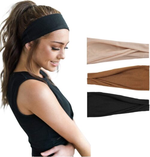 LIXIN Set 3 Stuks Vouwen Haarbanden - Dames haarbanden - Kleur 9 - Hoofdband dames - Volwassenen - Elastisch antislip - Yoga - Hardlopen - Haaraccessoires