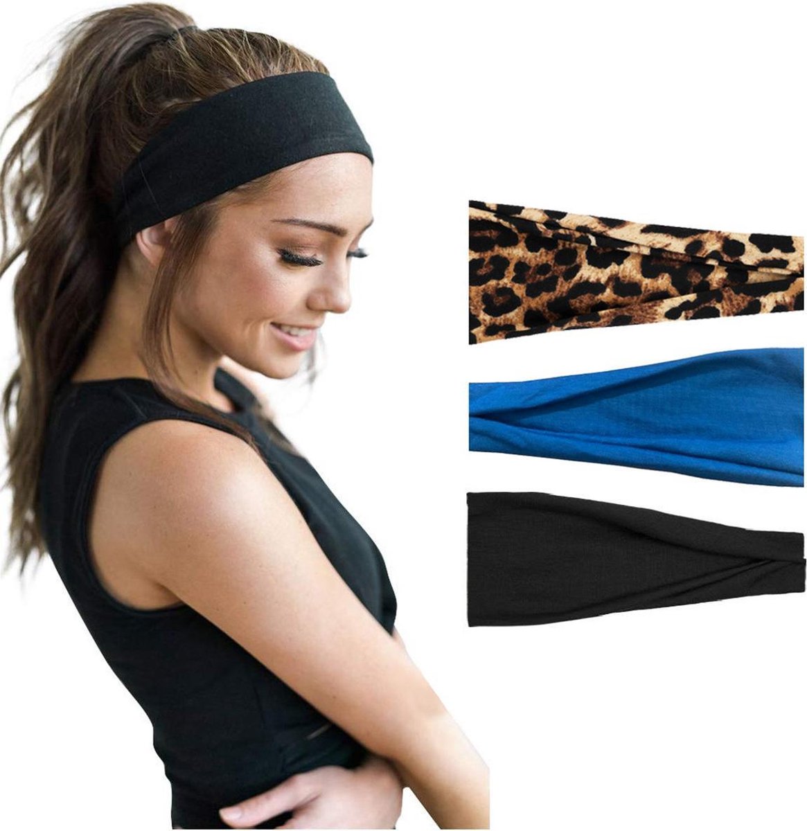 LIXIN Set 3 stuks haarbanden - Dames Haarbanden - Kleur 5 - Hoofdband dames - Volwassenen - Elastisch antislip - Yoga - Hardlopen - Haaraccessoires