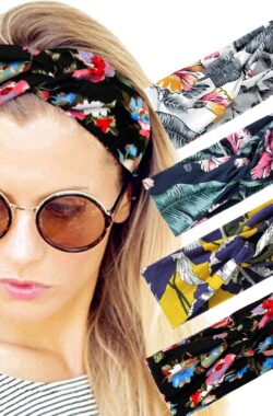 LIXIN Set 4 Stuks Gebloemd Haarbanden – Kleur 5 – Dames haarbanden – Bloemen – Meisjes – Tieners – Vrouwen – Volwassenen – Haarband bloemenprint met knoop – Elastisch antislip – Yoga – Hardlopen – Sport – Haaraccessoires