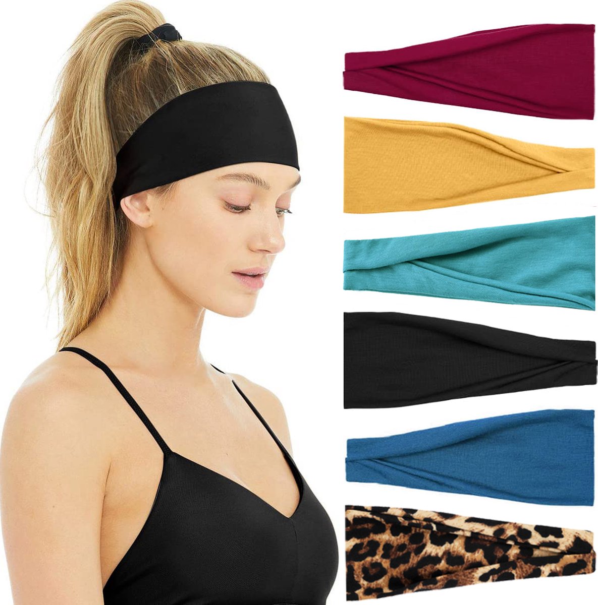 LIXIN Set 6 Stuks Vouwen Haarbanden - Kleur 3 - Dames haarbanden - Hoofdband dames - Volwassenen - Elastisch antislip - Yoga - Hardlopen - Haaraccessoires