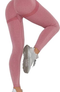 Leggings voor dames, hoge taille, ondoorzichtig, elastische sportbroek met buikcontrole, sportlegging, lange panty, yogabroek, hardlooppanty, voor hardlopen, fietsen, fitness – kleur rood – maat L