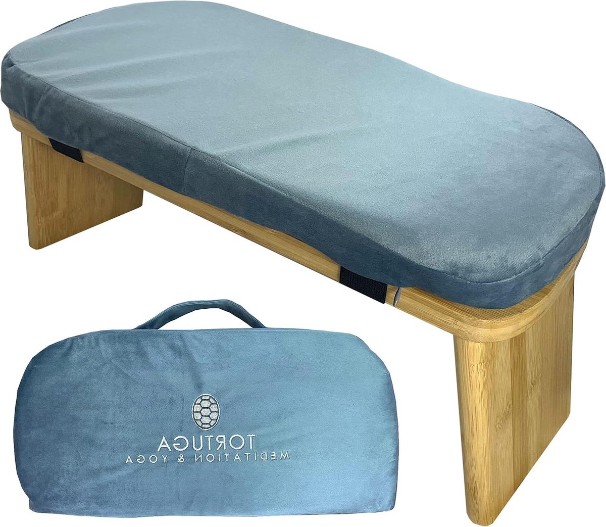 Meditation Bench Foldable 100% Organic Bamboo Complete Set - Carry Bag for Carrying Comfortable Cushion - Improves Posture