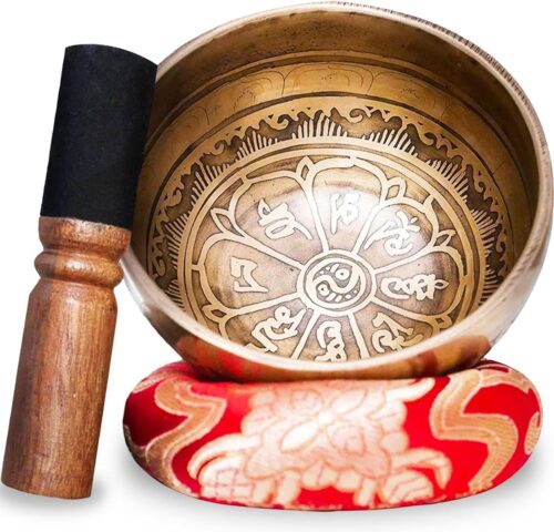 Metalen Tibetaanse Klankschaal Ambachtelijk Handgemaakt Nepal + Kussen Houten Hamer Lokta Doos Meditatie Healing E-book PDF singing bowl set