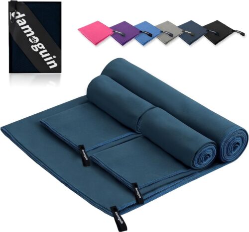 Microvezel handdoek, set van 3, groot (180 x 80 cm) en 2 stuks, klein (80 x 40 cm), sneldrogende microvezel fitnesshanddoek, als reishanddoek, strandhanddoek, badhanddoek en sporthanddoek