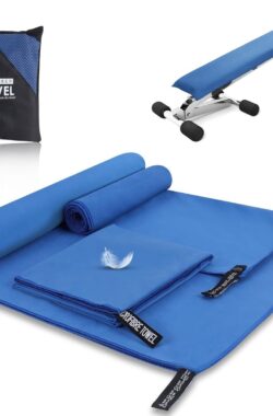 Microvezel handdoeken, set van 3, 180 x 80 cm, microvezel badhanddoek, groot + 2 stuks 80 x 40 cm, kleine sporthanddoek, kleurecht, sneldrogend, voor fitnessstudio, strandhanddoek (blauw)