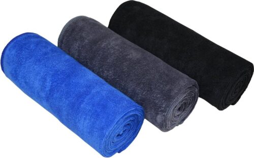 Microvezel sporthanddoeken sneldrogende en absorberende gymhanddoek workout zweethanddoeken voor sportschool, yoga, camping, 3 stuks 40 cm x 80 cm (zwart/donkerblauw+grijs, 3 stuks, 40 cm x 80 cm)