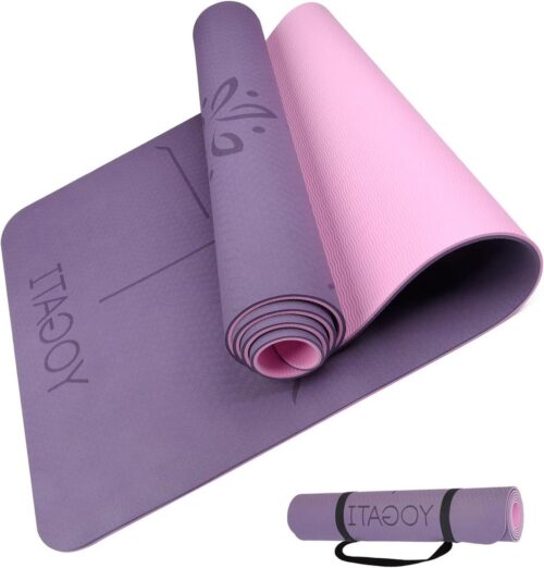 Milieuvriendelijke yogamat - TPE non-slip en dikke yogamat - Body Alignment Lines - Pilates Mat voor workout - Gym en Fitness