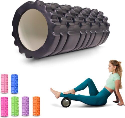 Mobiclinic® FitRoller - Foam Roller - Schuimroller en EVA-schuim - 14x33 cm - Pilates - Yoga - Rekoefeningen - Draagbaar - Multifunctioneel gebruik - Voor het hele lichaam - 3 Intensiteitsniveaus - Zwart