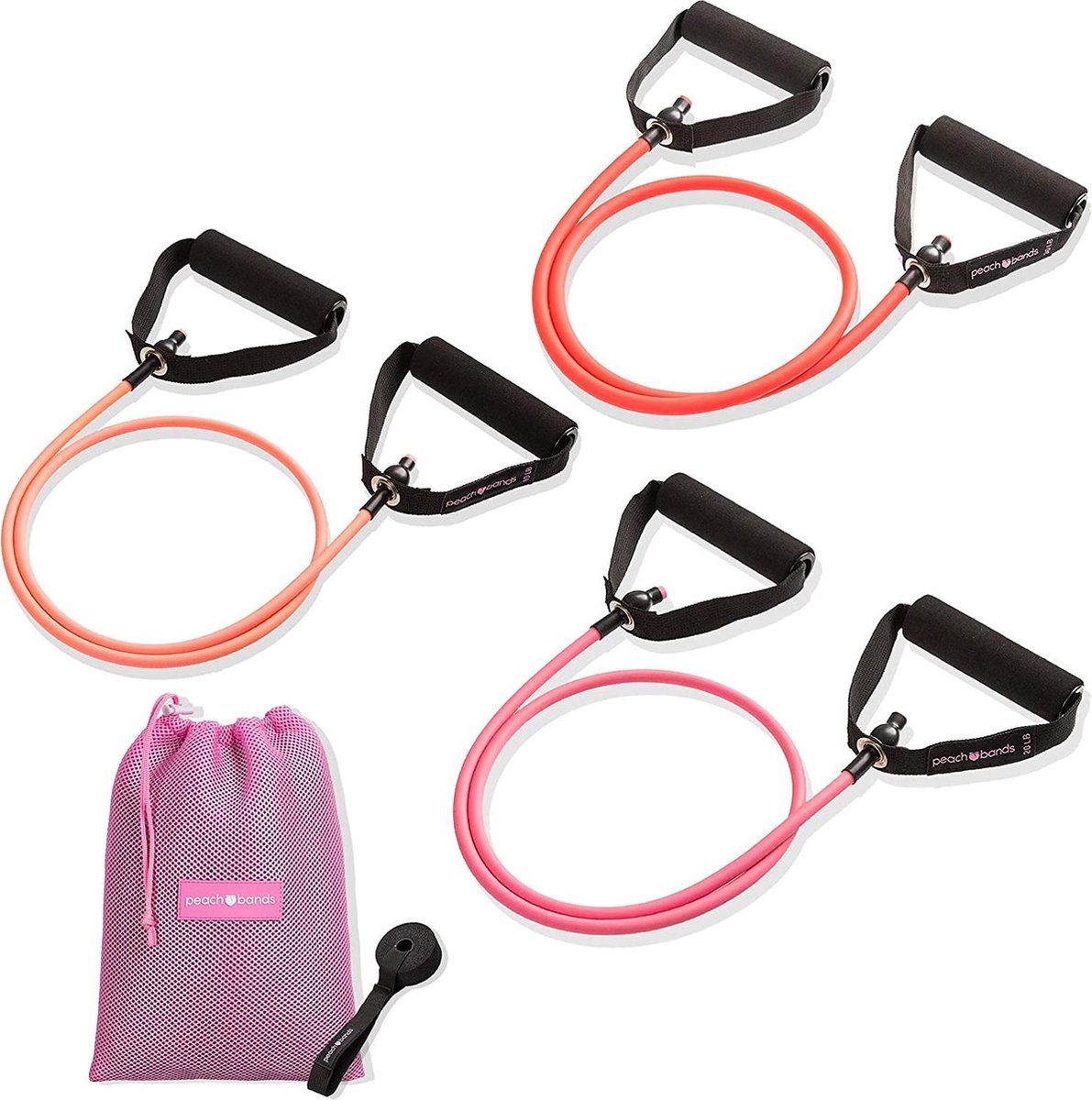 NINN Sports - Premium Fitness Tubes PINK van hoge kwaliteit - Set van 5 verschillende weerstanden - Weerstandsbanden - Fitness Elastiek - Full body - Resistance band