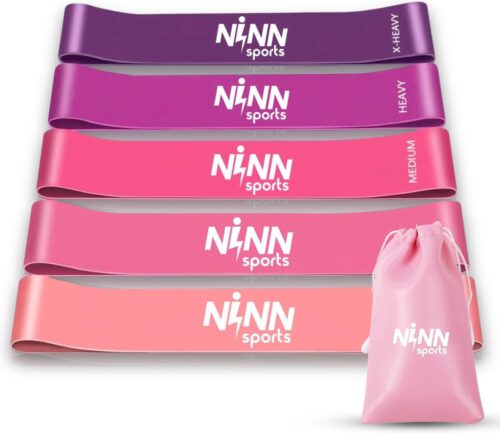 NINN Sports - Weerstandsbanden van hoge kwaliteit Paars - Set van 5 - Fitness elastiek - Extra sterk - Resistance band set - Incl. Opbergzakje