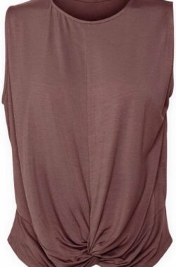 Namastae® Yoga top dames | Yoga kleding dames shirt | Sport shirt geknoopt | Kort topje | Taupe | Maat L